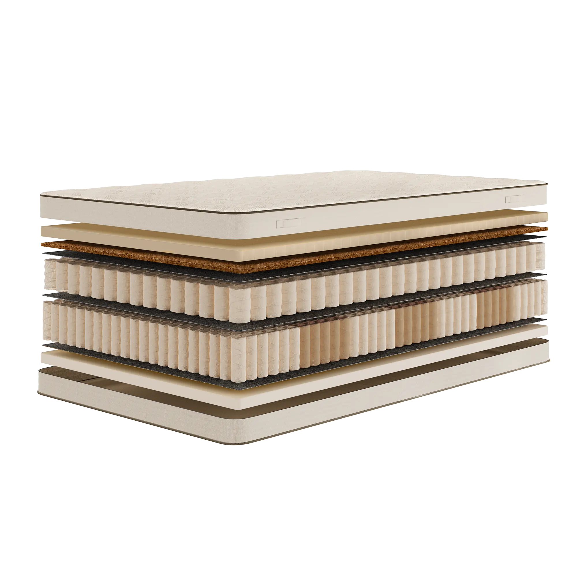 Stos warstw materaca Mint Luxsen z lateksem i sprężynami pocket 7 stref