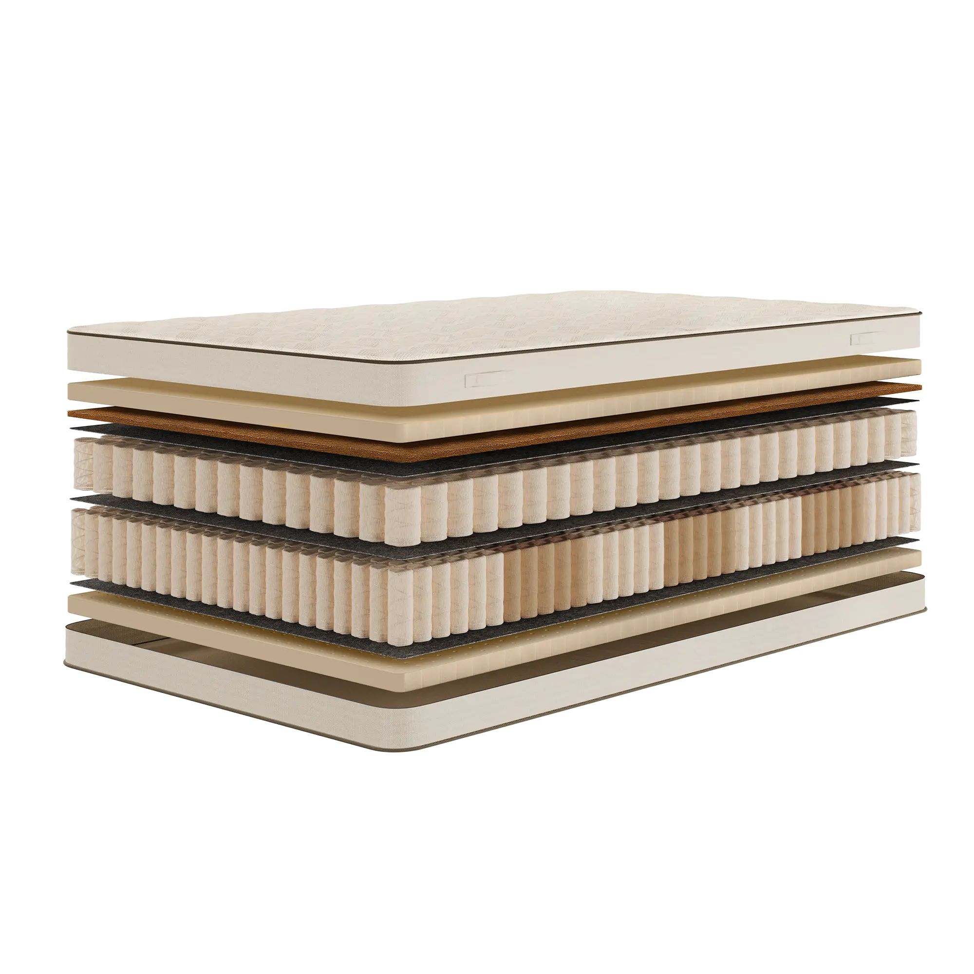 Perspektywiczny przekrój materaca Mint Luxsen pokazujący wszystkie warstwy