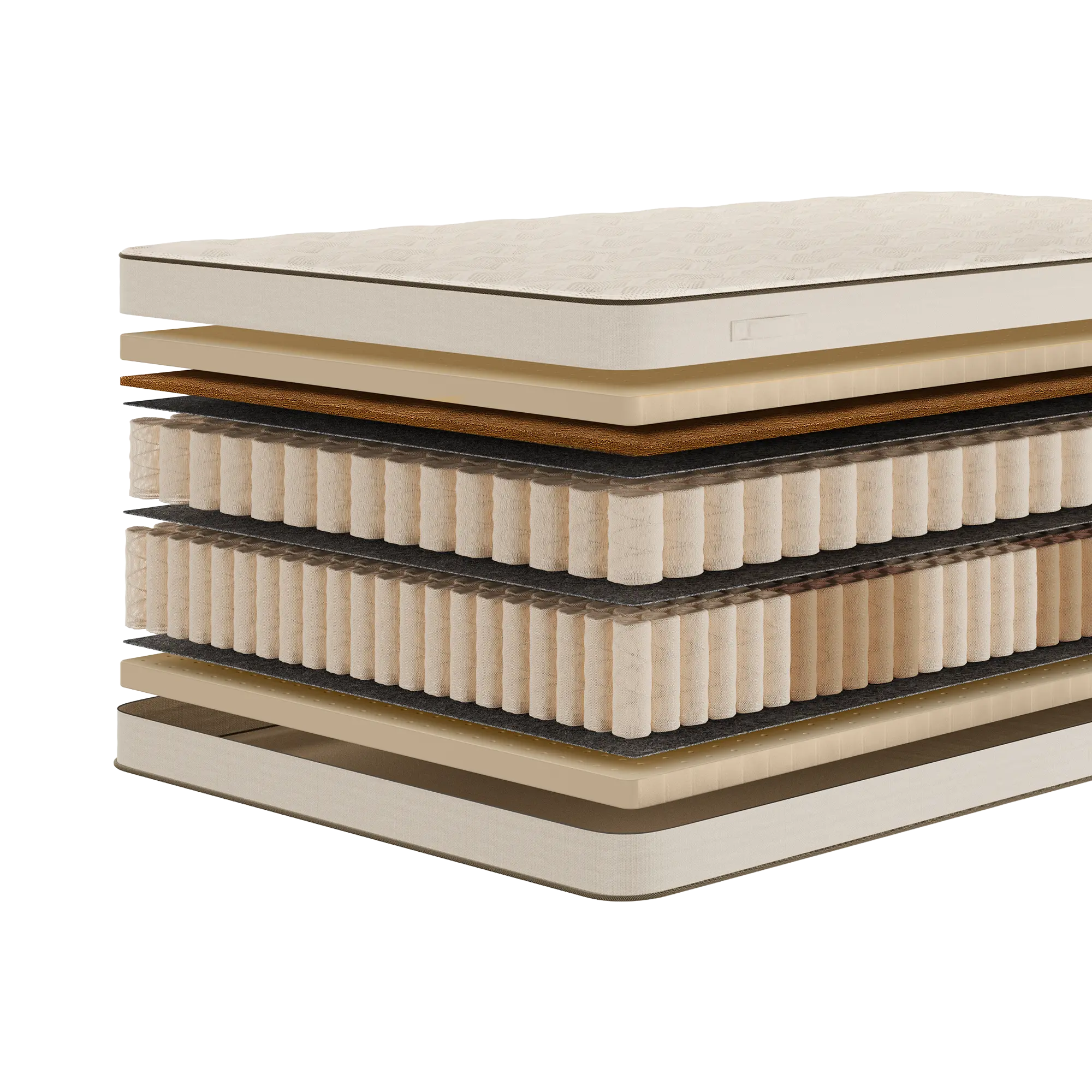 Zbliżenie warstw materaca Mint Luxsen z pianką lateksową i sprężynami