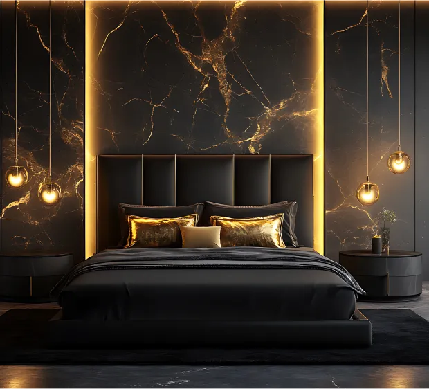 Inspiracja sypialni z materacem Luxsen – nastrojowe oświetlenie i komfort