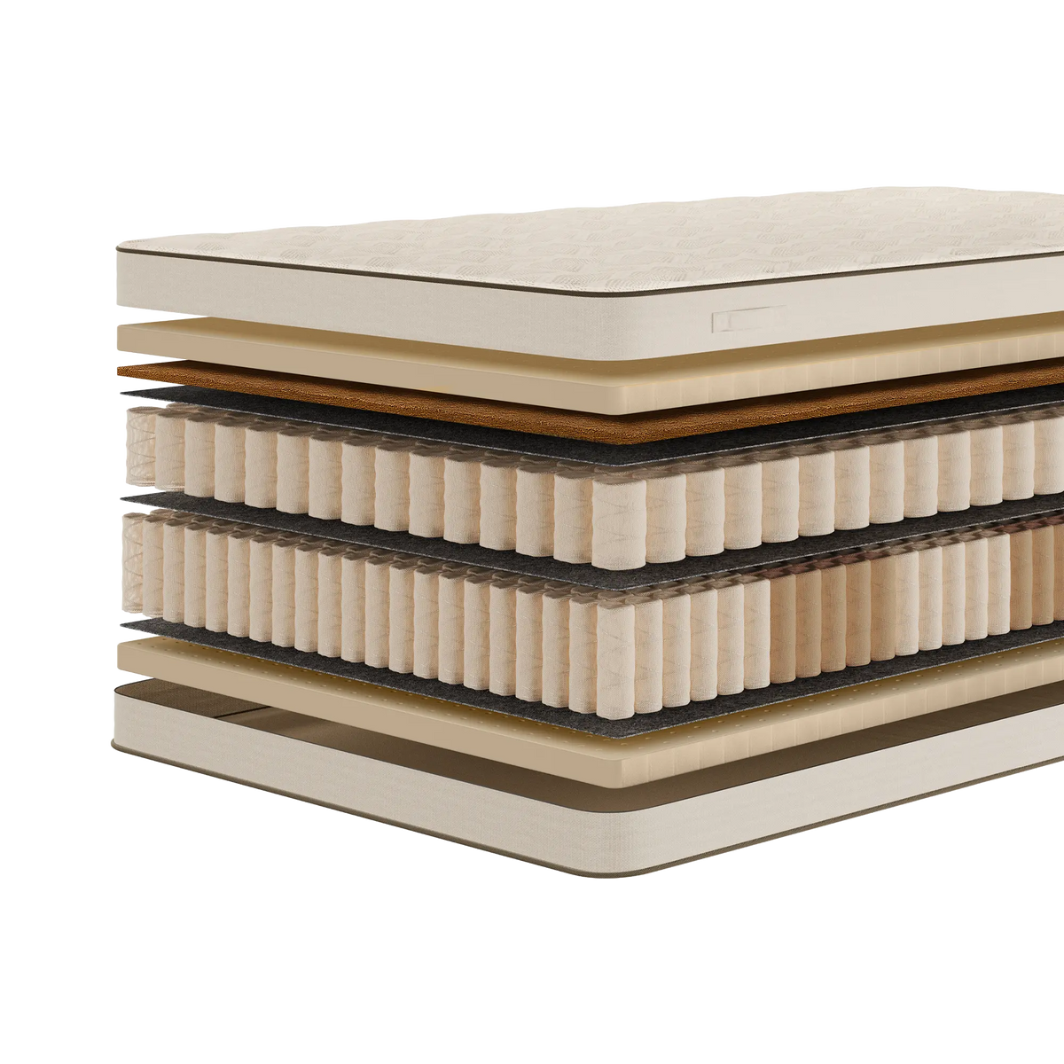 Zbliżenie warstw materaca Mint Luxsen z pianką lateksową i sprężynami