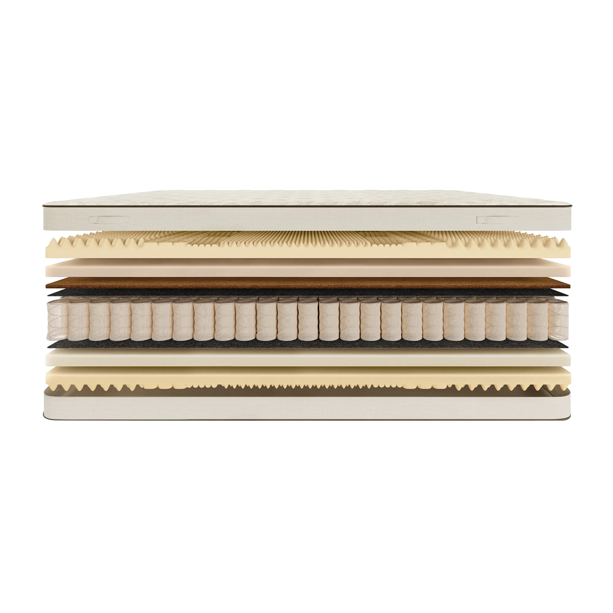 Warstwy materaca Orris Luxsen z matą kokosową, lateksem i pianką poliuretanową