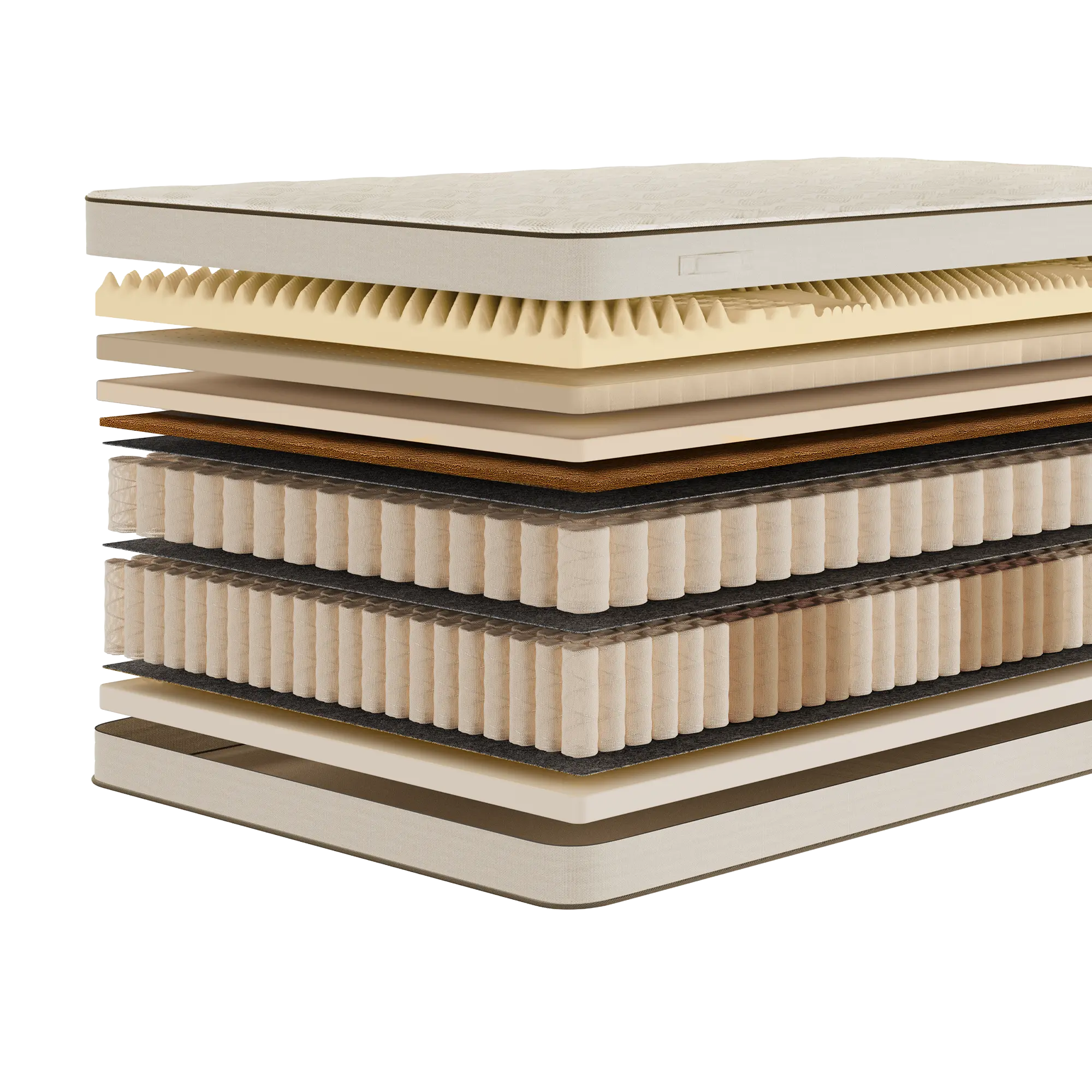 Przekrój materaca Silver Pro Luxsen – pianka VISCO, lateks, minipocket i sprężyny multipocket 7 stref