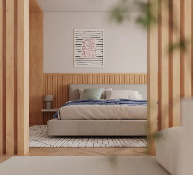 Minimalistyczna sypialnia z materacem Luxsen idealnym do codziennego odpoczynku